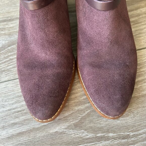 CLARKS Somerset Breccan Purple  Suede Studded Ankle Strap Booties - Picture 5 of 14